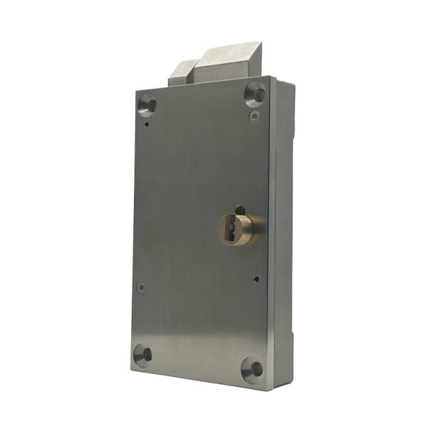 This image depicts a WLS-1770 Stainless Steel Mechanical Automatic Deadlatch Lock Standing Vertically