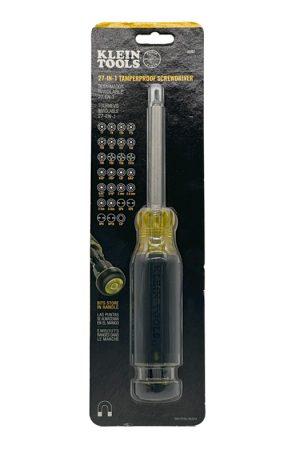 This image depicts a 27-in-1 Klein Tools Multi-Bit Tamperproof Screwdriver