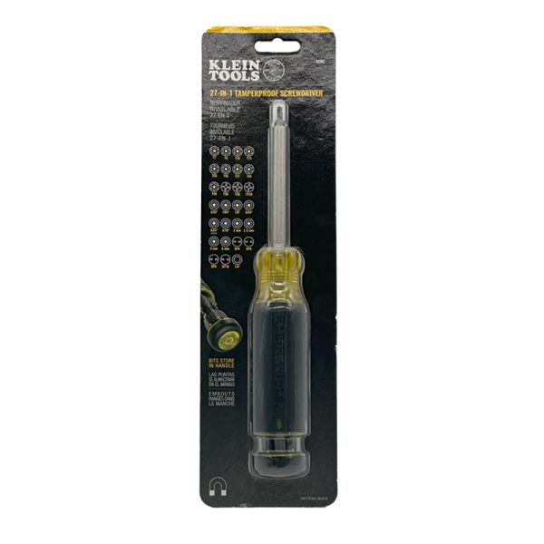 This image depicts a 27-in-1 Klein Tools Multi-Bit Tamperproof Screwdriver