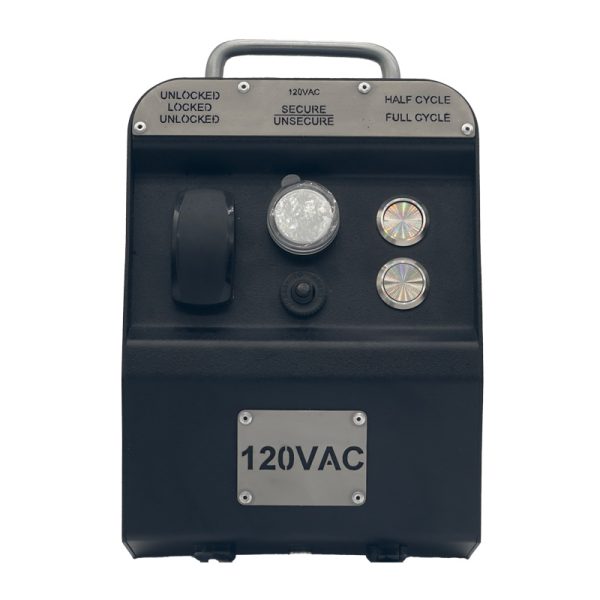 This image depicts a 120V electromechanical lock test box.